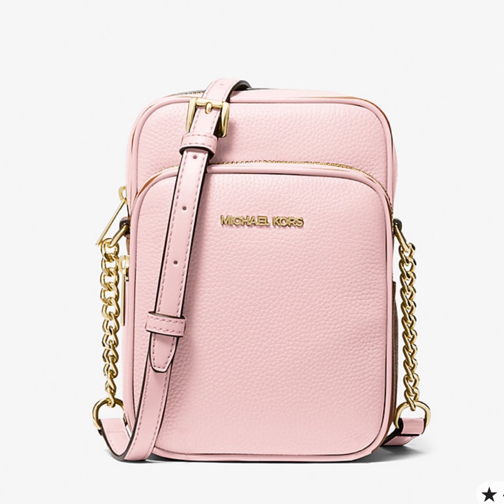 MICHAEL KORS Jet Set Travel Md Pebbled Leather NS Chain Crossbody XBODY 
Powder